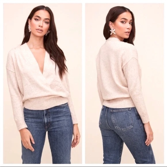 ASTR the label pleated wrap front sweater in oatmeal - Picture 1 of 7